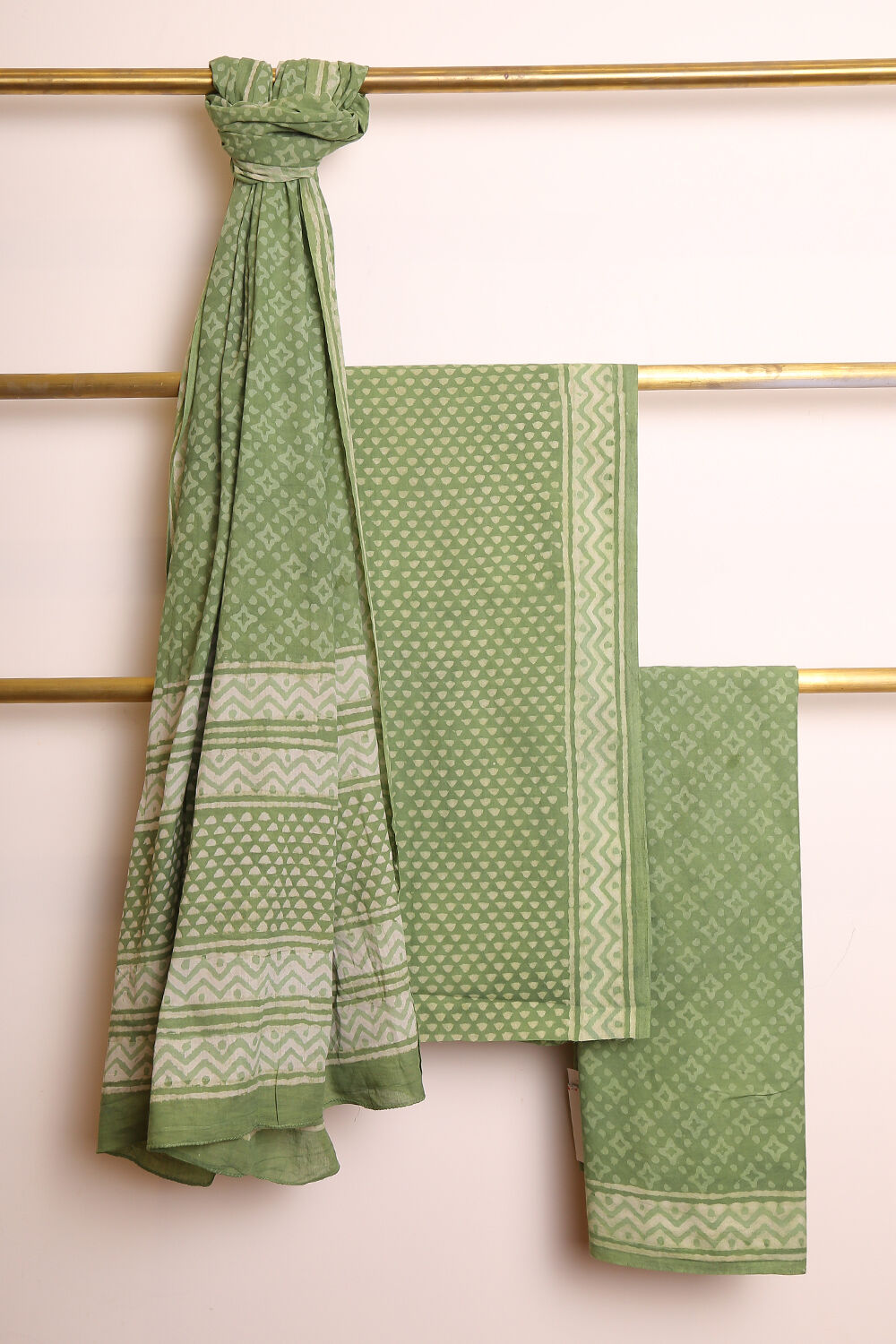 Sage Green Pure Cotton Suit Set image number null