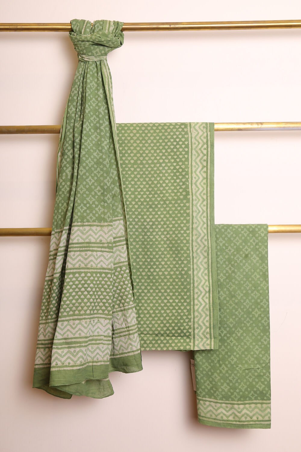 Sage Green Pure Cotton Suit Set image number null
