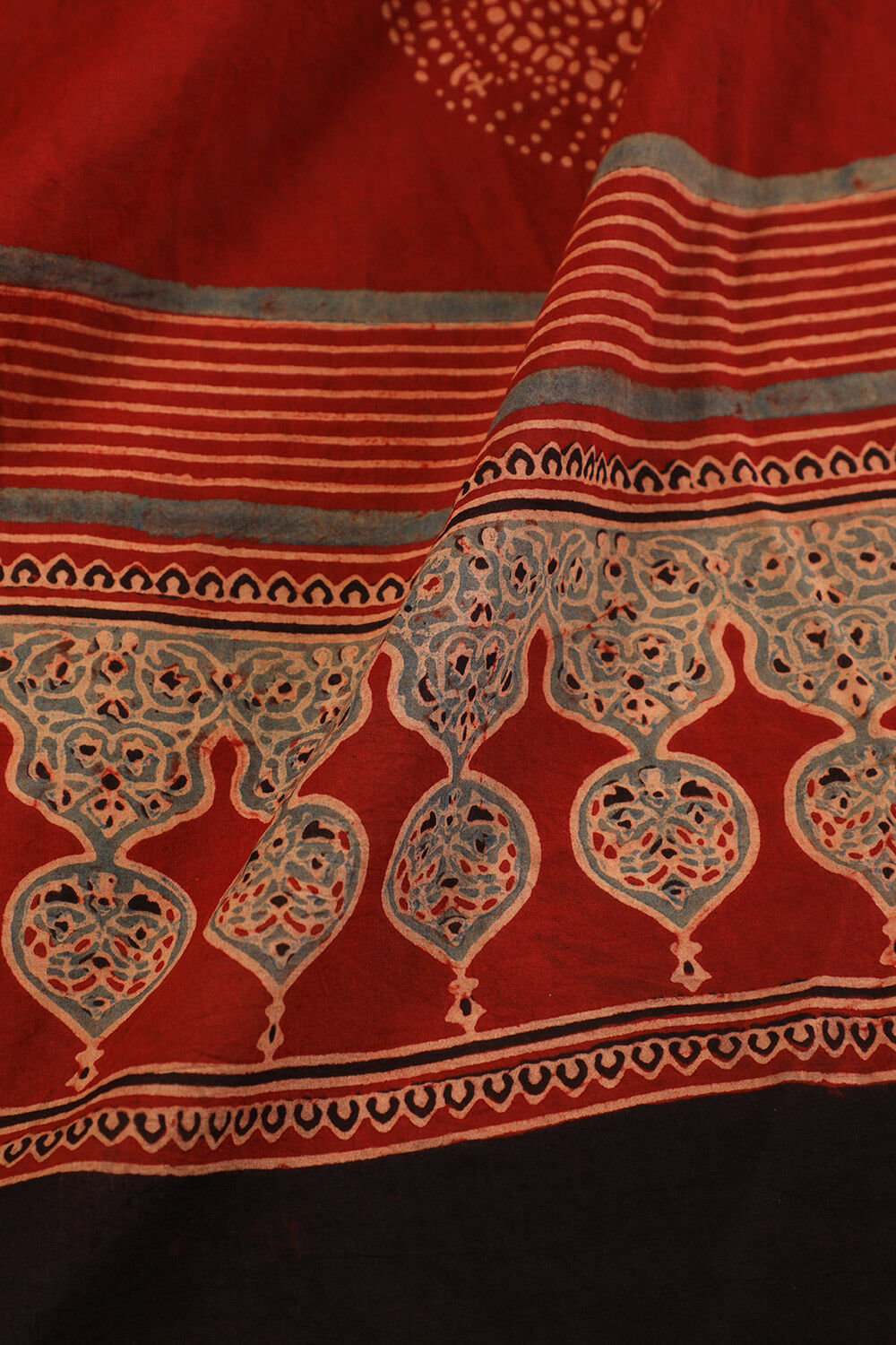Red Gujarat Pure Cotton Ajrakh Block Print Saree image number null