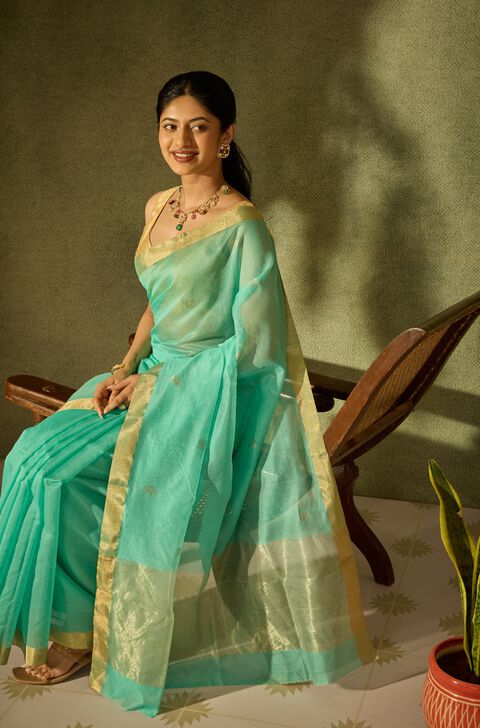 Light Green Woven Pure Silk Cotton Chanderi Saree
