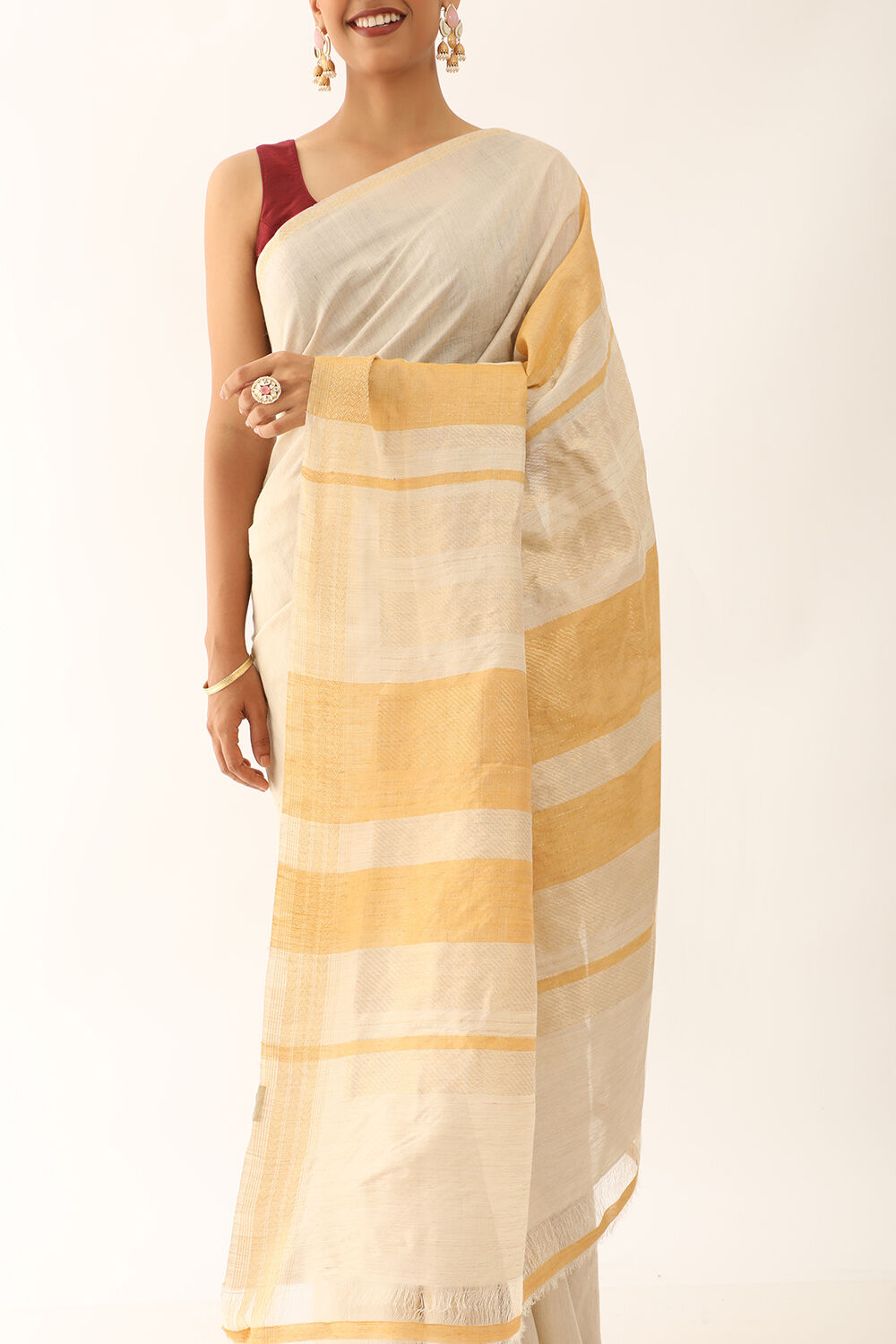 Beige Chattisgarh Pure Tussar Silk Woven Saree image number null