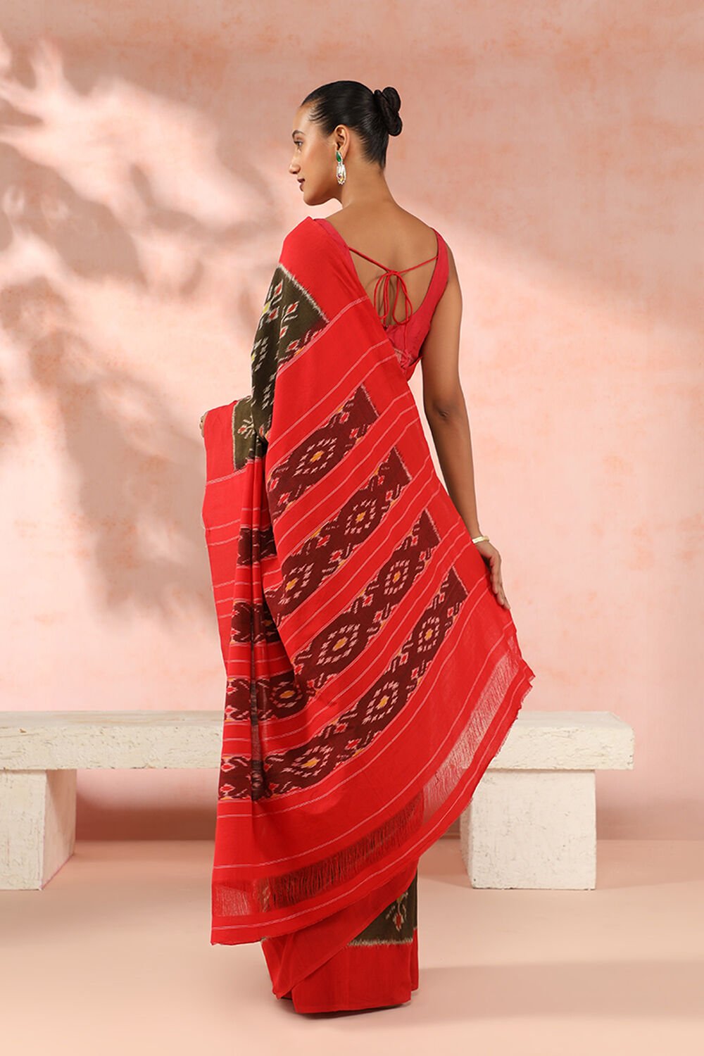 Olive Green Pure Cotton Pochampalli Ikat Saree image number null