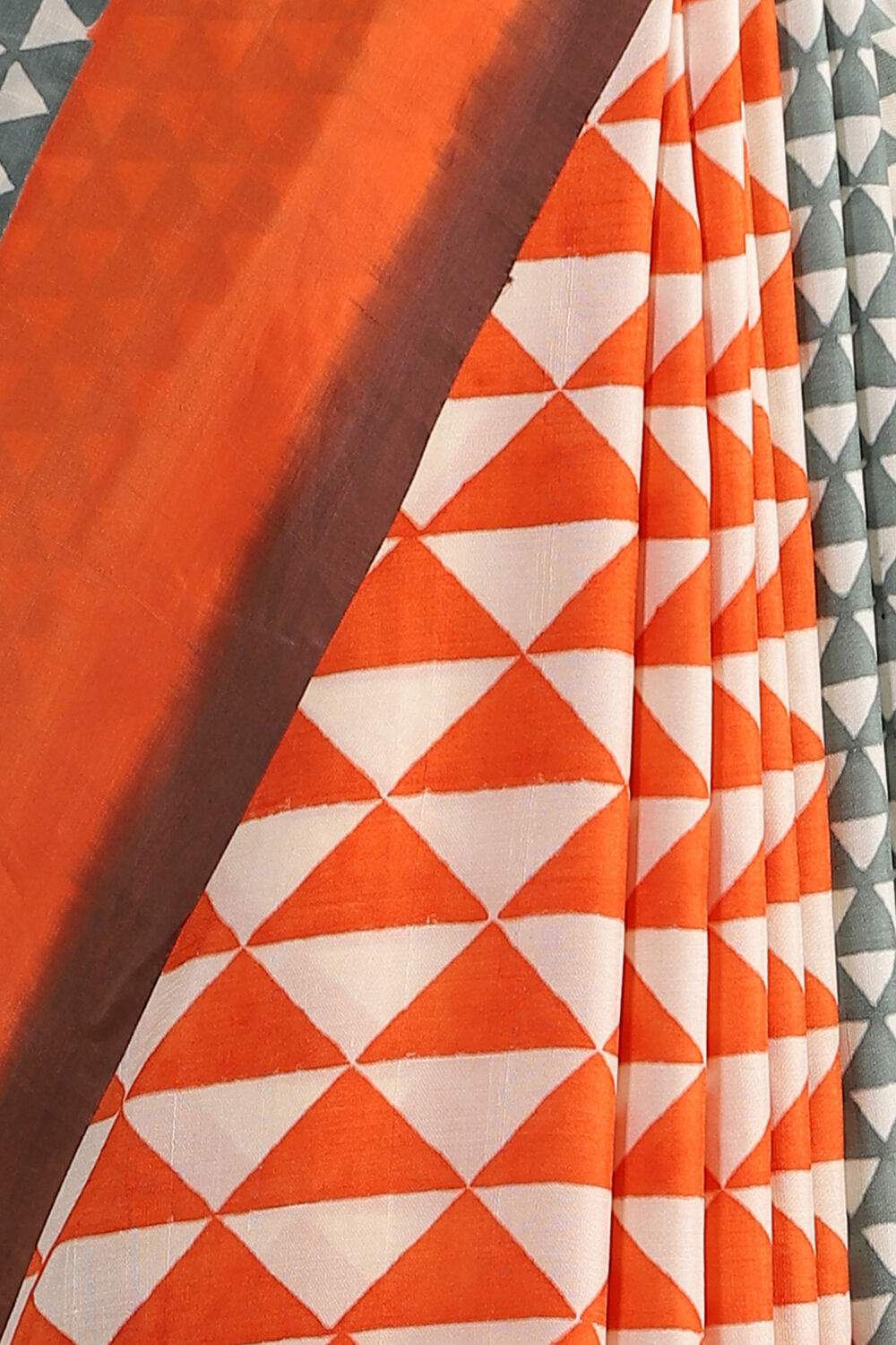 Orange Hand Blockprinted Pure Silk Saree image number null