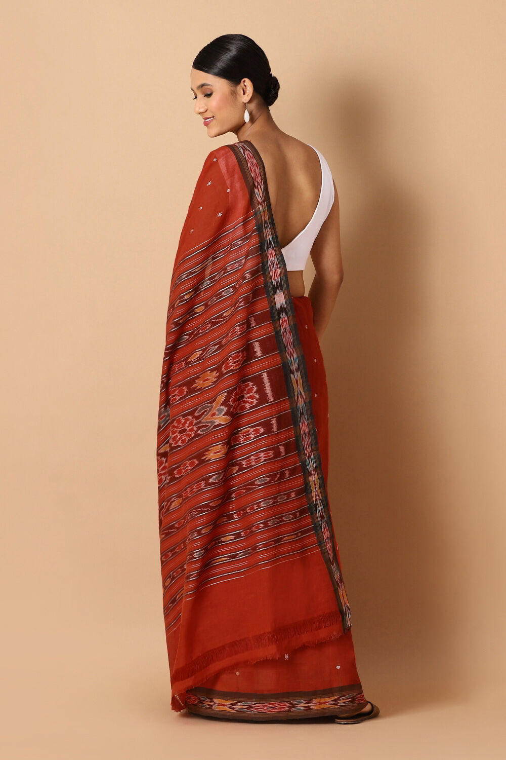Dark Pure Orange Cotton Sambalpuri Ikat image number null