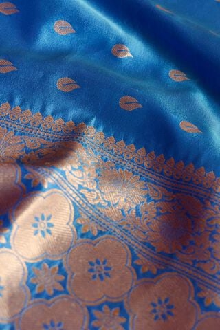 Blue Silk Viscose Banaras Cutwork Saree thumbnail image number null