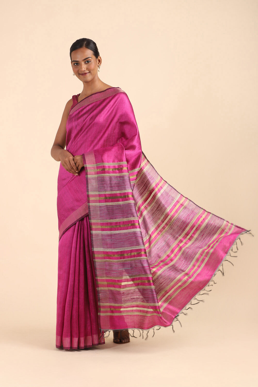 Pink Pure Tussar Silk Bhagalpuri Saree image number null