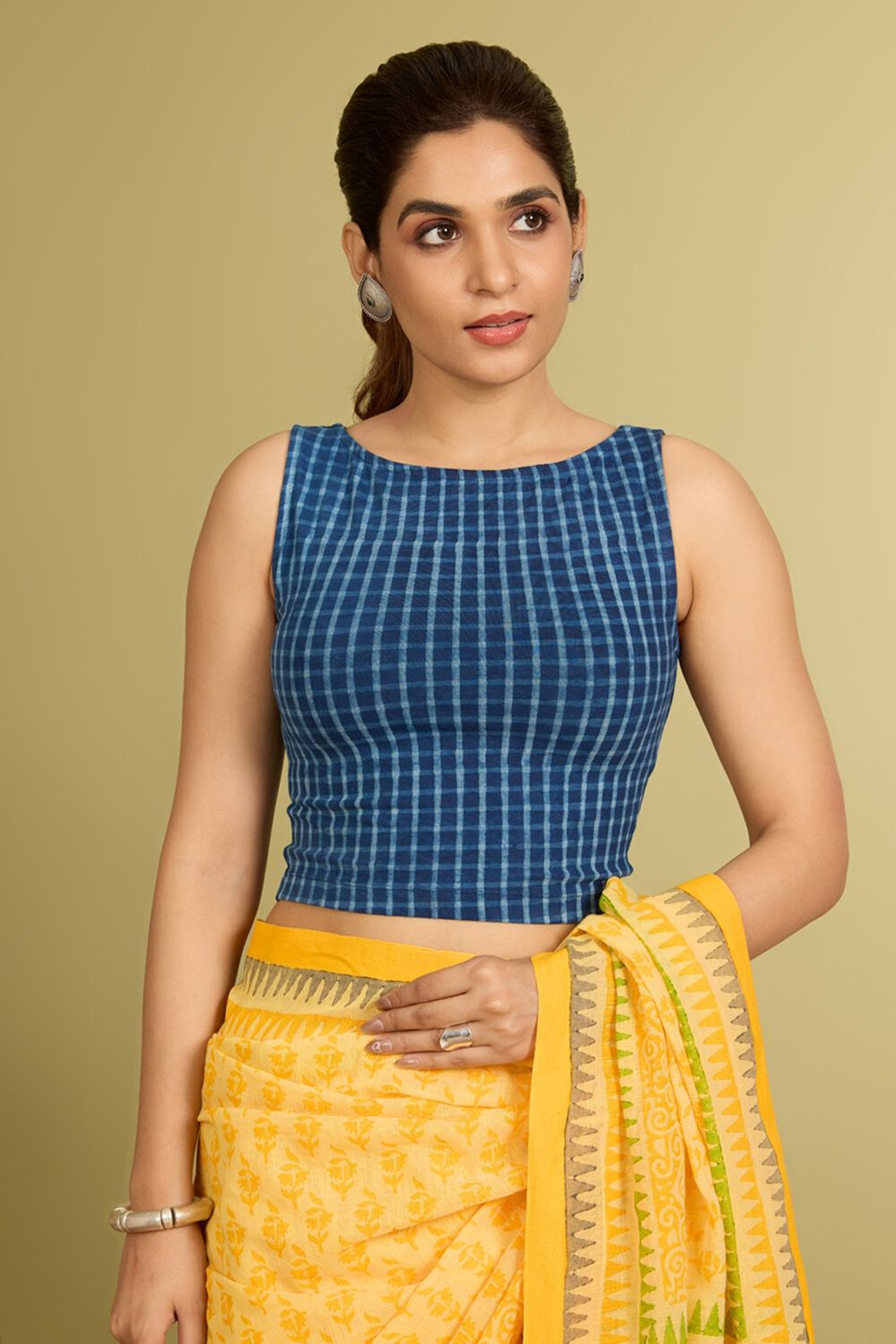 Blue Pure Cotton Dabu Block Printed Blouse image number null