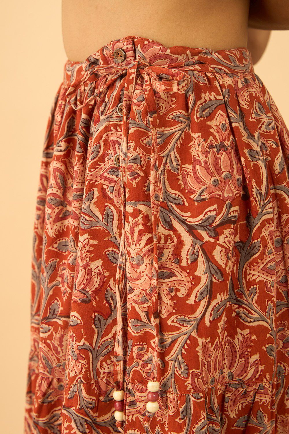 Orange Printed Kalamkari Pure Cotton Ethnic Skirt image number null
