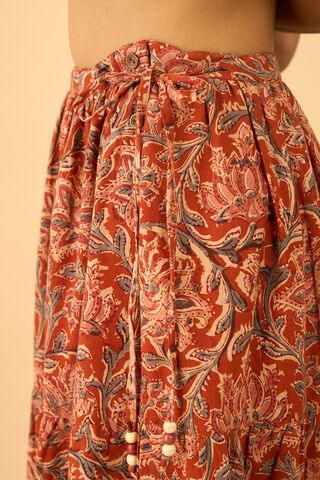 Orange Printed Kalamkari Pure Cotton Ethnic Skirt thumbnail image number null