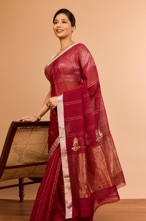 Red Silk Cotton Chanderi Eknaliya Saree