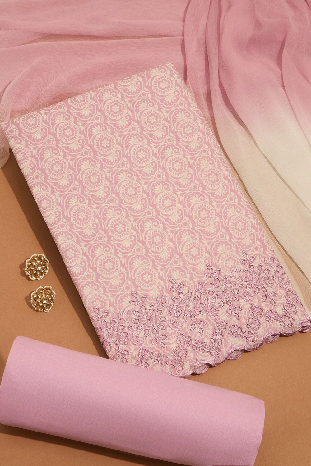 Pink Pure Cotton Embroidered Unstitched Suit Set image number null