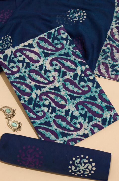 Purple Pure Cotton Batik Unstitched Suit Set
