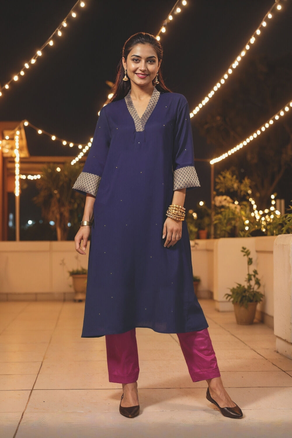 Blue Viscose Sequin Kurta image number null