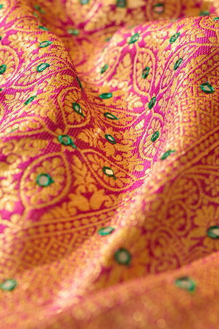 Yellow Embroidered Pure Viscose Saree thumbnail image number null