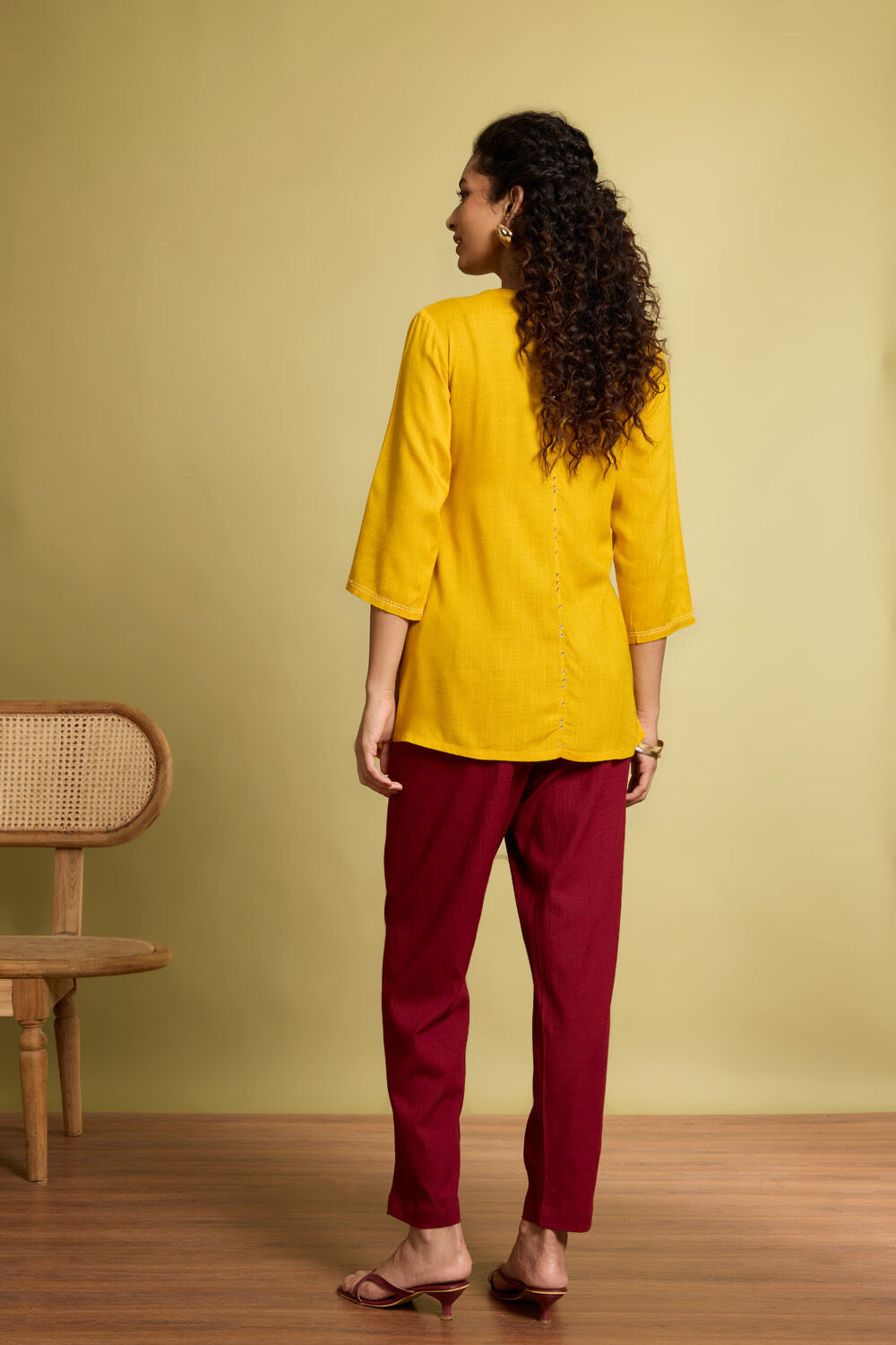 Yellow Viscose Embroidered Short Top image number null