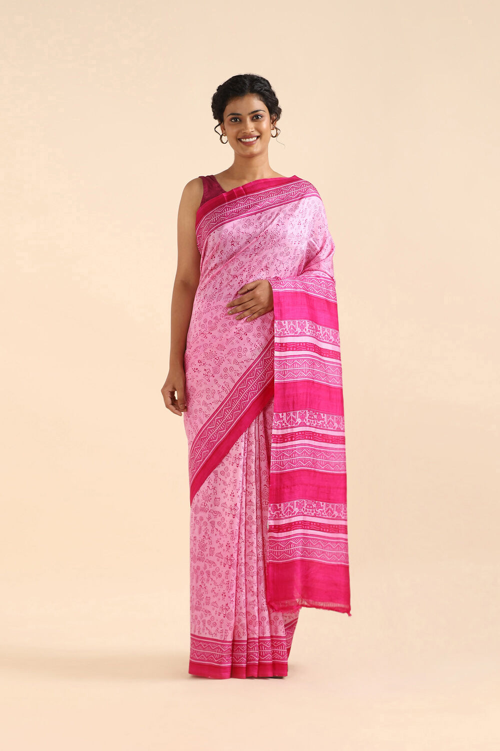 Pink Pure Silk Printed Saree image number null