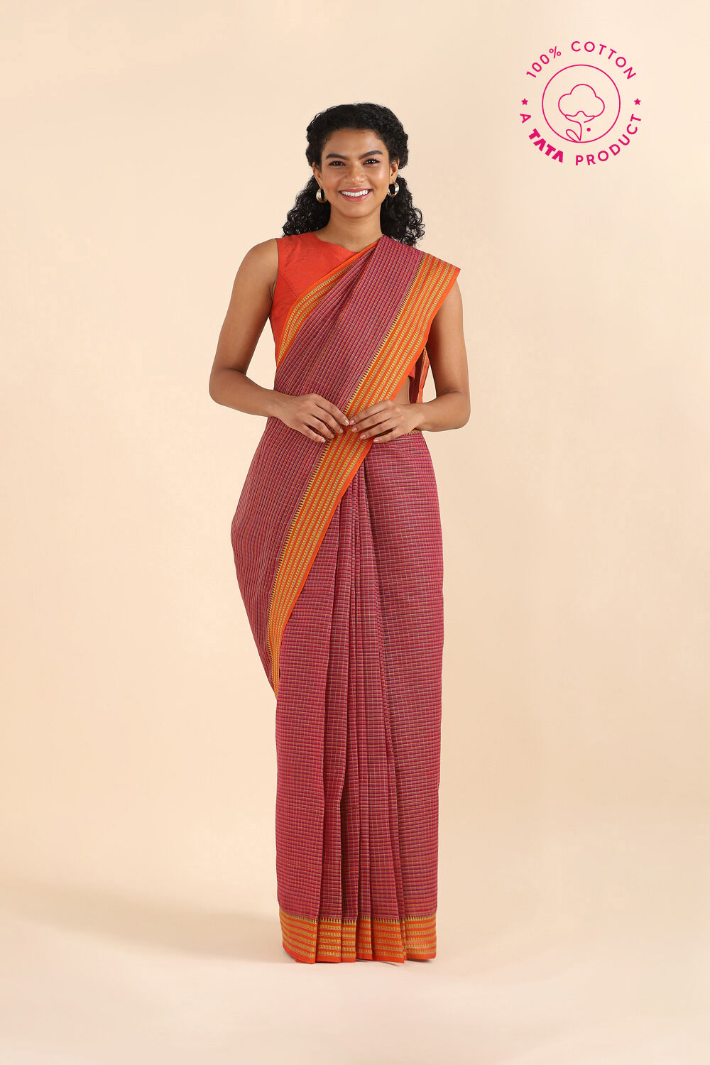 Red Pure Cotton Naranyanpet Saree image number null