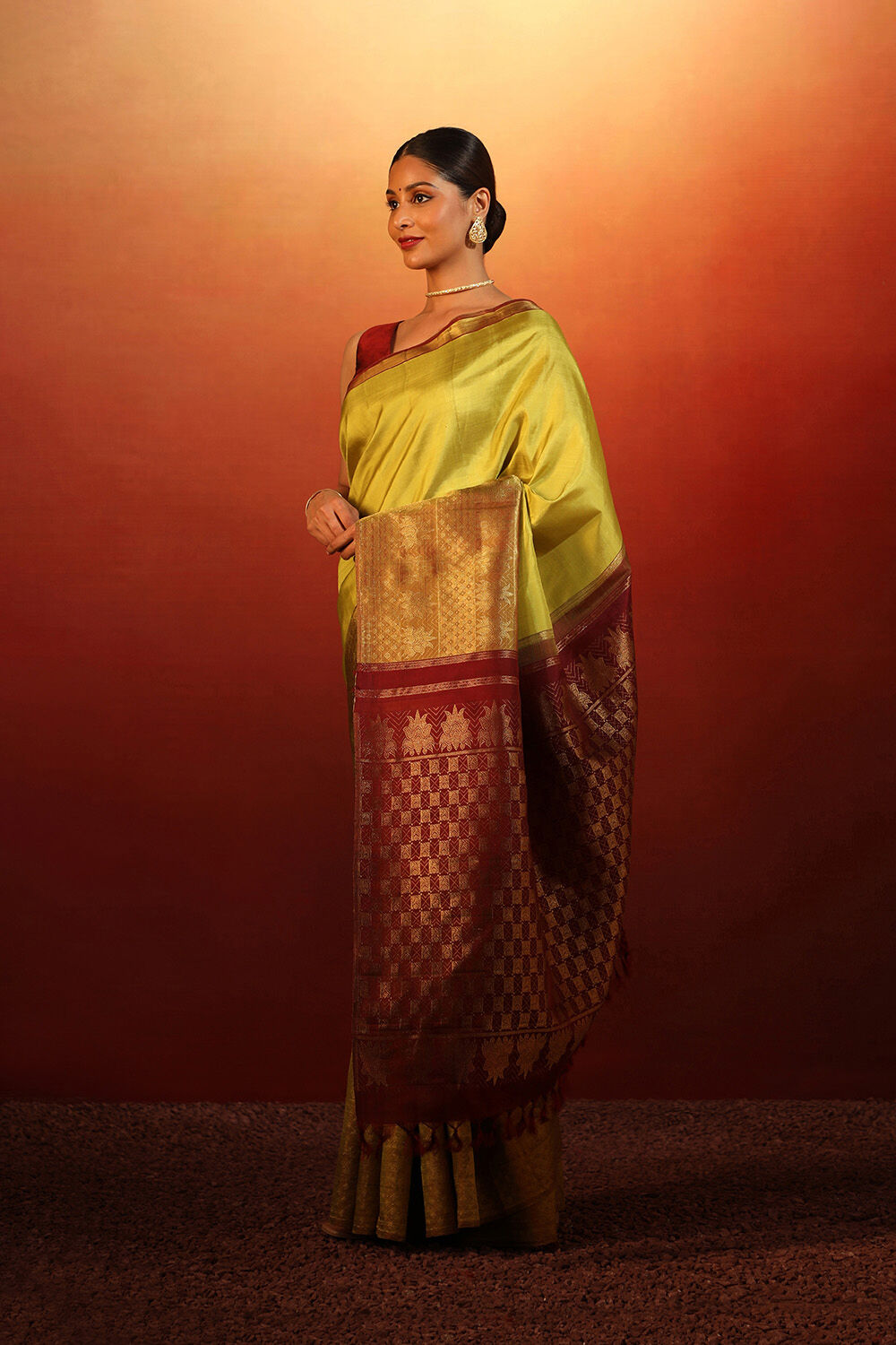 Lime Woven Pure Silk Kanjivaram Saree image number null