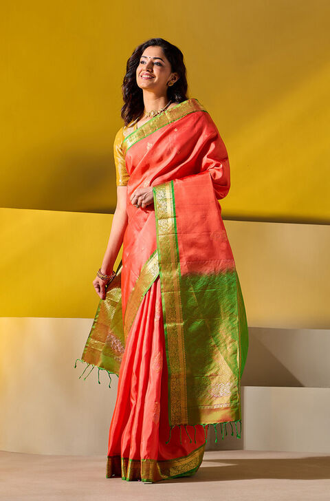 Orange Woven Pure Soft Silk Saree