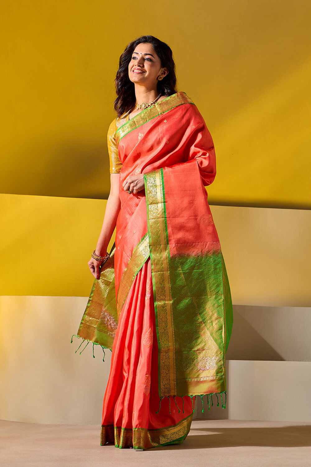Orange Woven Pure Soft Silk Saree image number null
