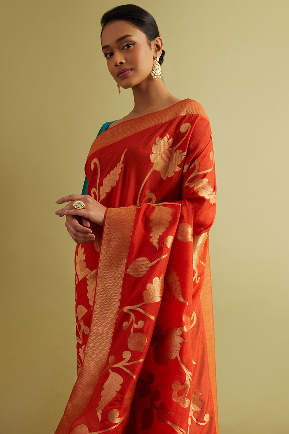 Orange Woven Luxe Saree image number null
