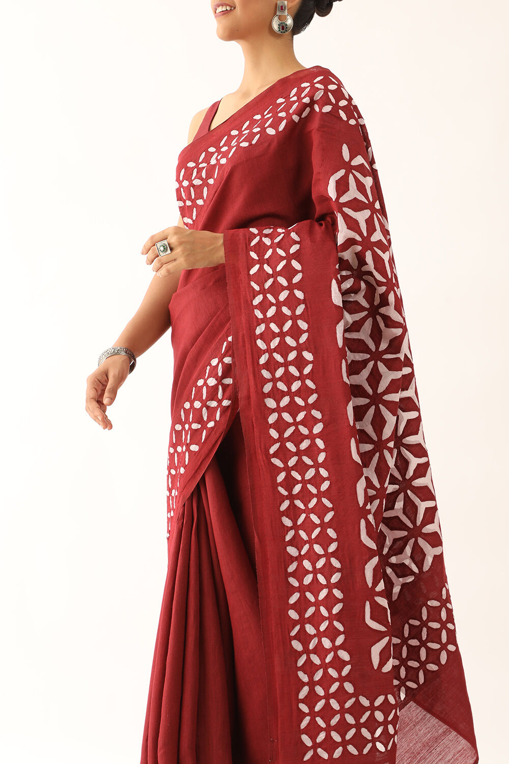 Dark Red Craft Pure Tussar Silk Applique Saree image number null