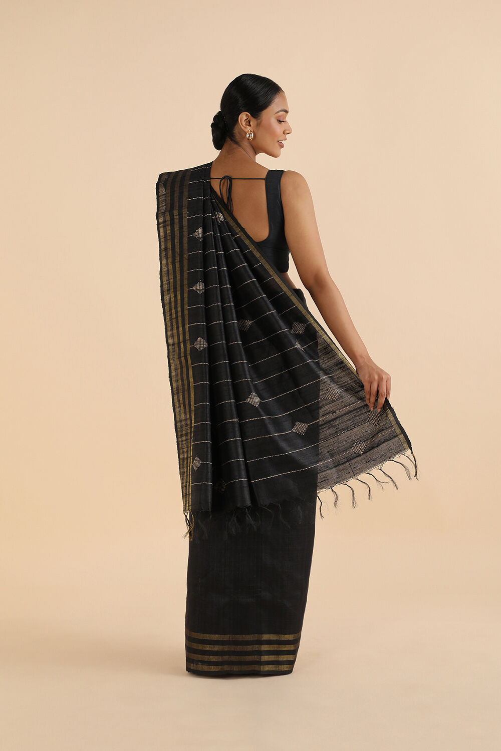 Black Pure Tussar Silk Bhagalpuri Saree image number null