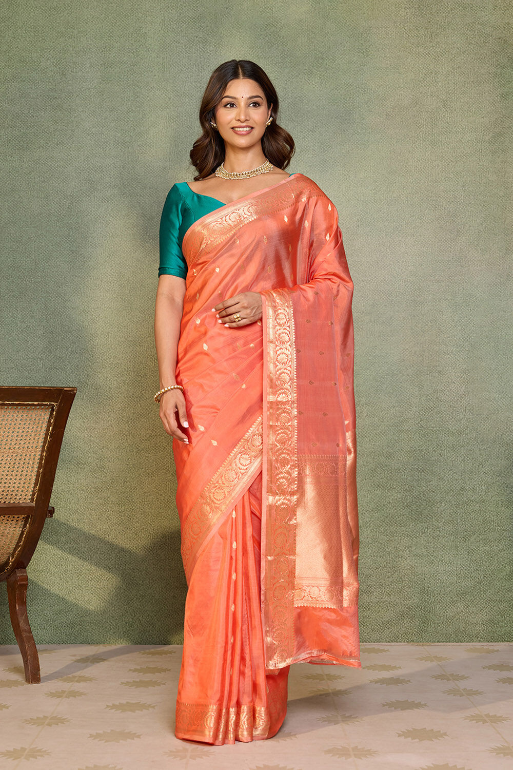 Orange Silk Viscose Cutwork Banarasi Saree image number null