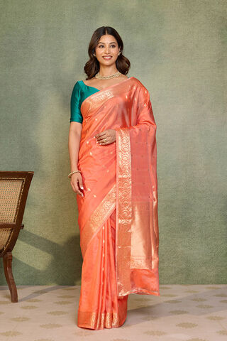 Orange Silk Viscose Cutwork Banarasi Saree thumbnail image number null