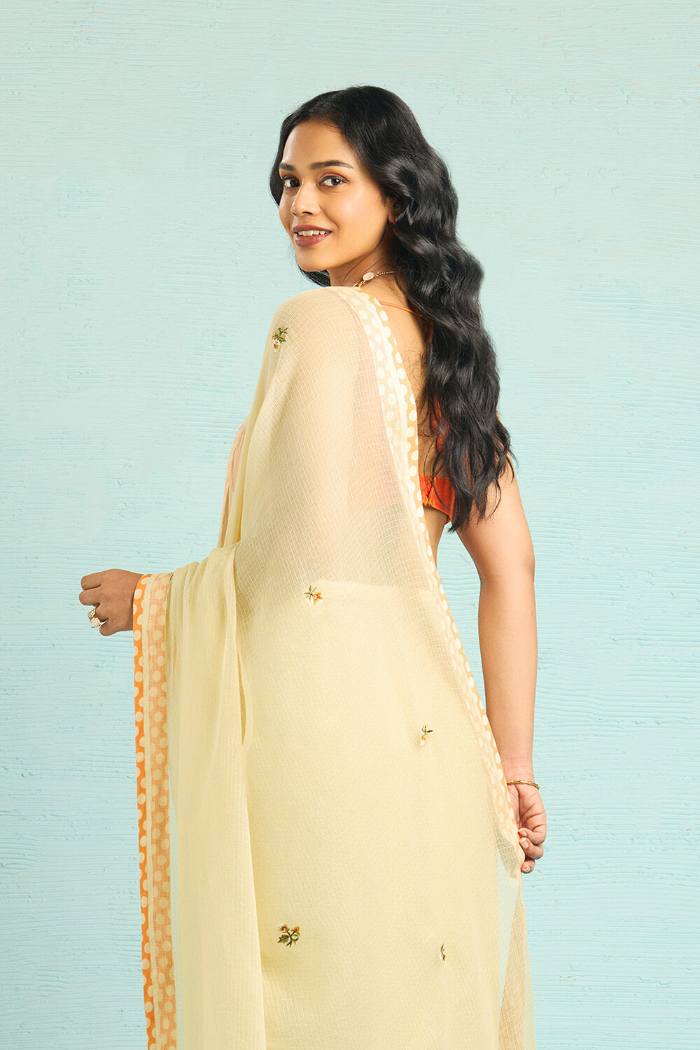 Beige Pure Kota Embroidered Saree image number null