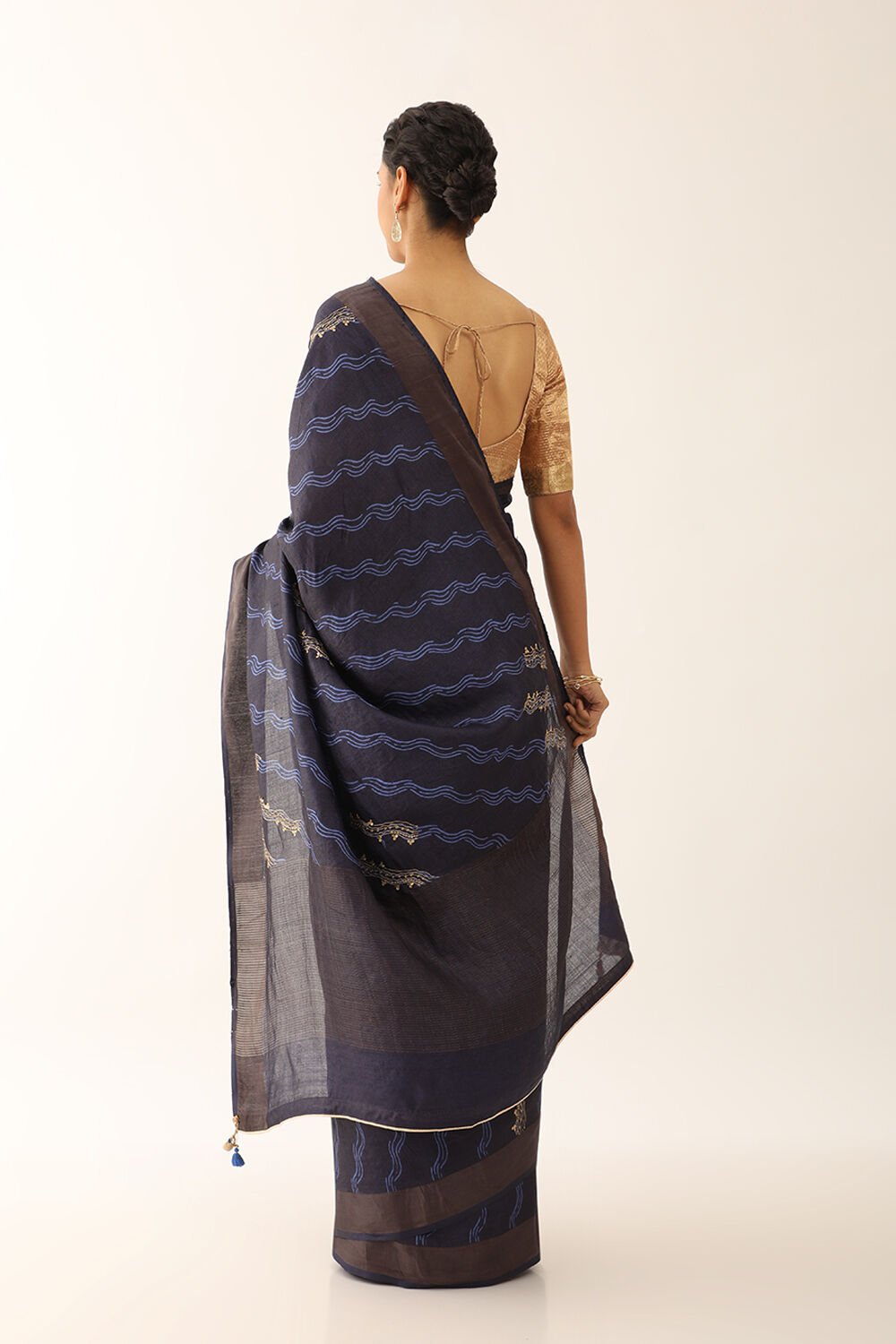 Dark Blue Contemporary Pure Tussar Silk Hand Painted Saree image number null