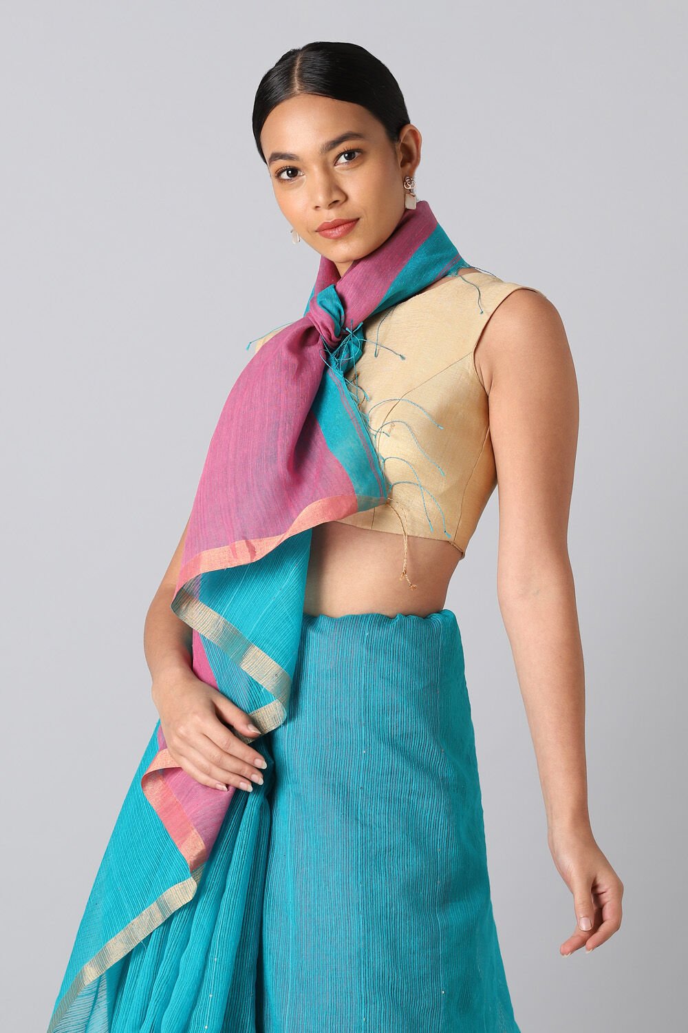 Light Blue Pure Silk Bengal Saree image number null