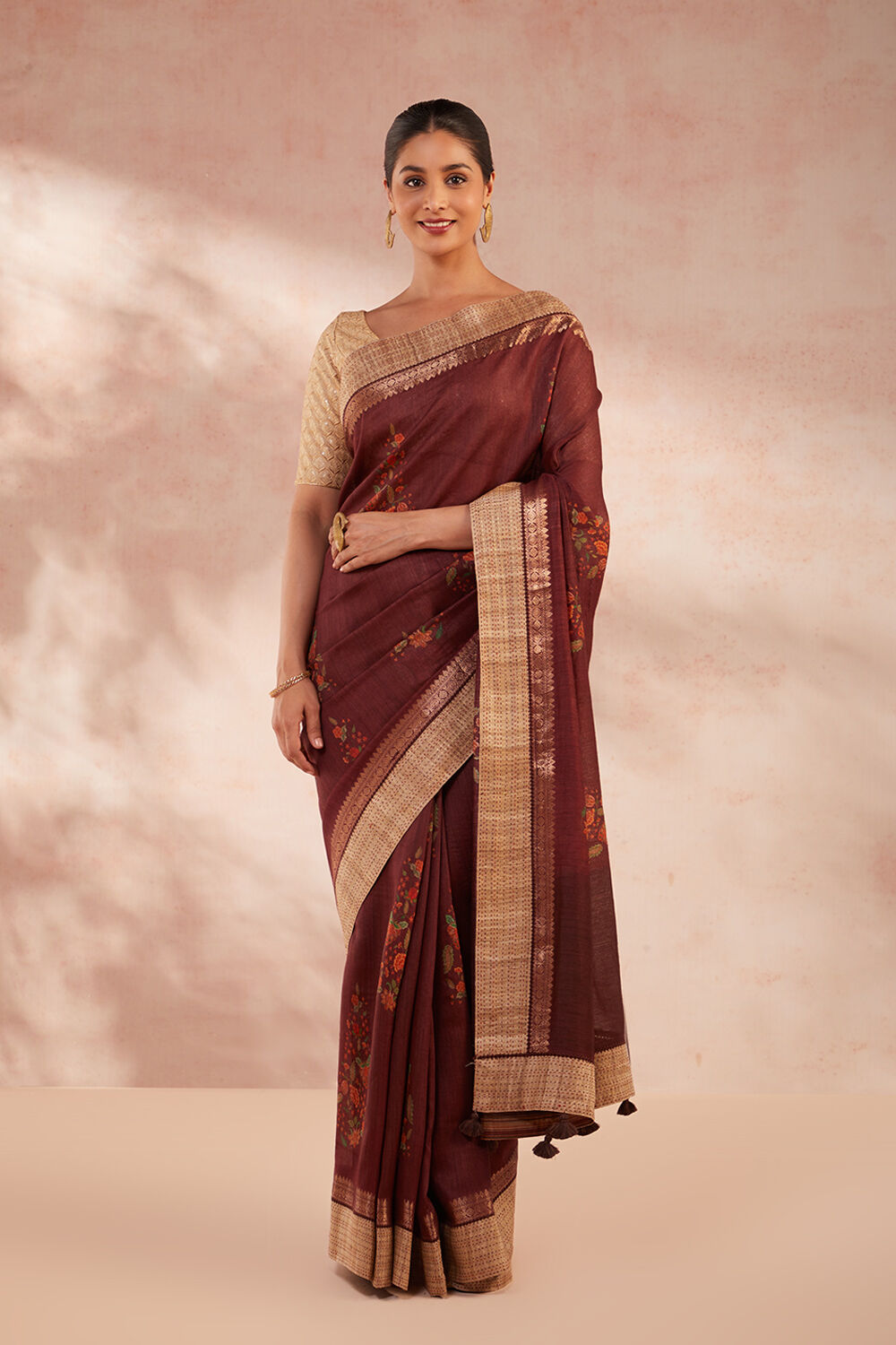 Red Printed Pure Tussar Silk Saree image number null