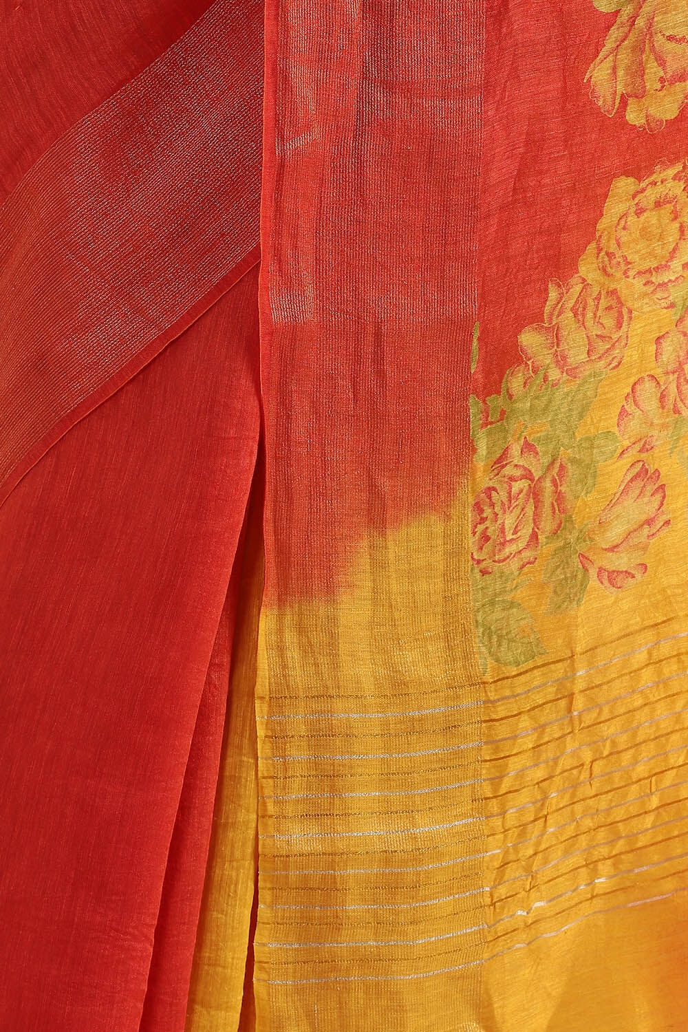 Yellow Pure Silk Linen Digital Printed Saree image number null