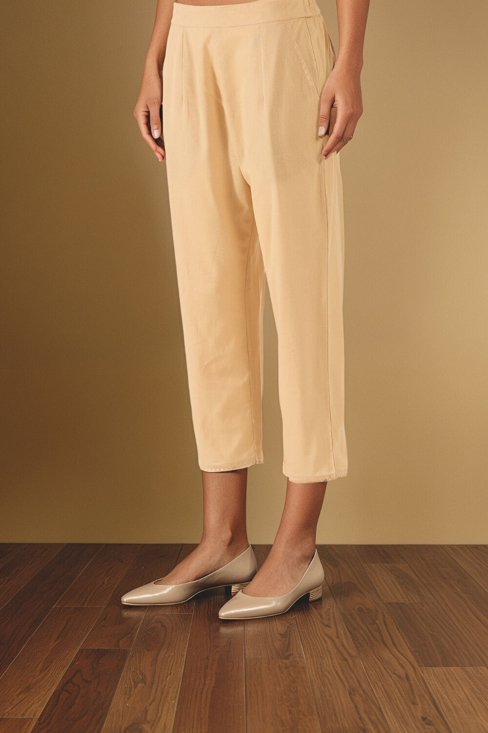 Beige Woven Pure Cotton Trouser image number null