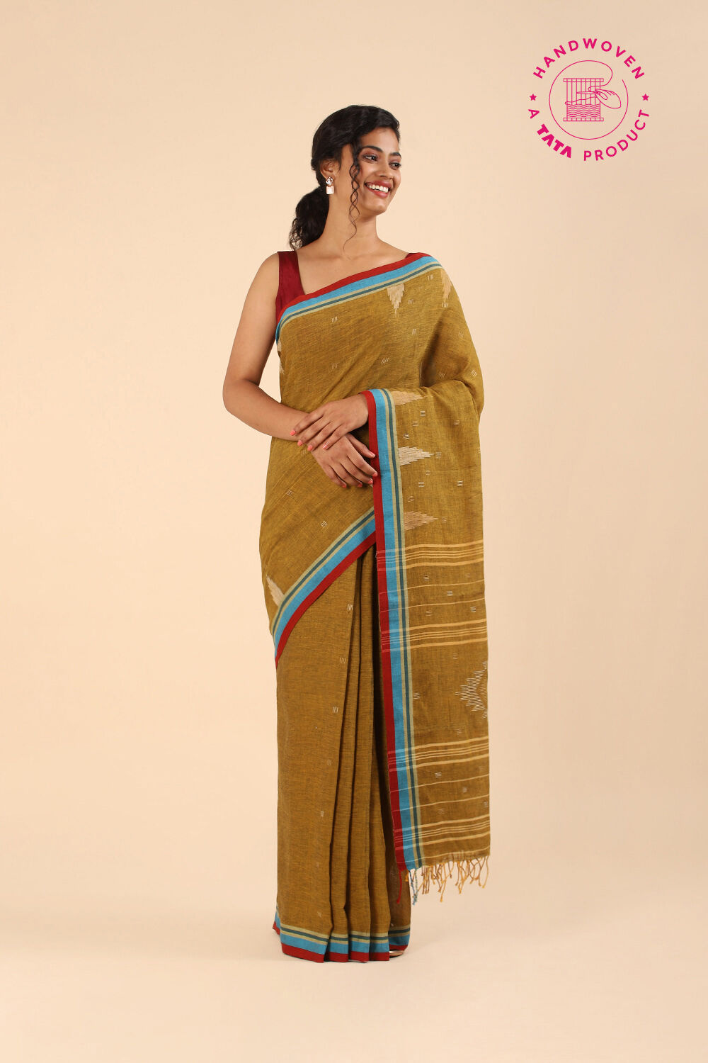 Green Pure Khadi Cotton Jamdani Saree image number null