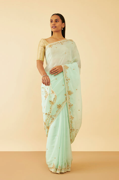 Light Green Rajasthan Viscose Organza Gota Patti Saree