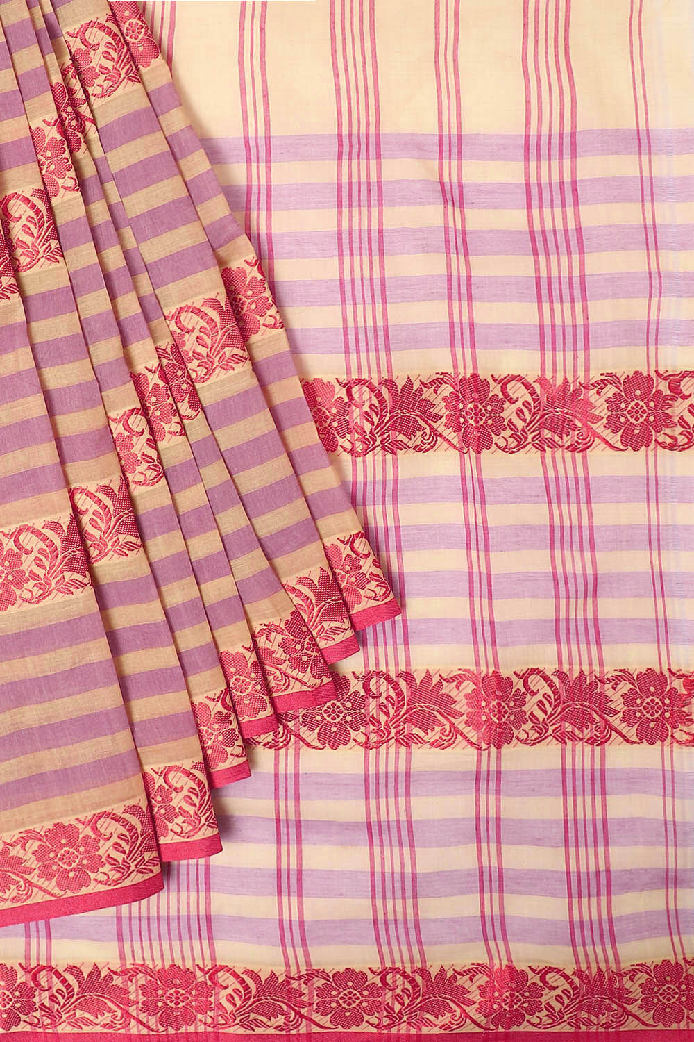 Multicolored Pure Cotton Bengal Saree image number null
