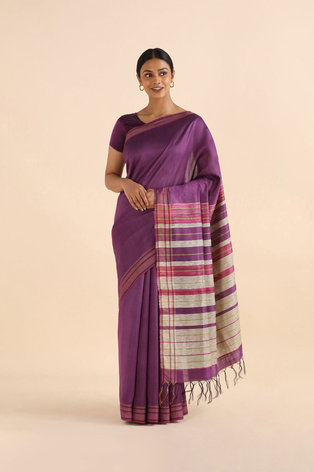Violet Pure Silk Viscose Bhagalpuri Saree image number null