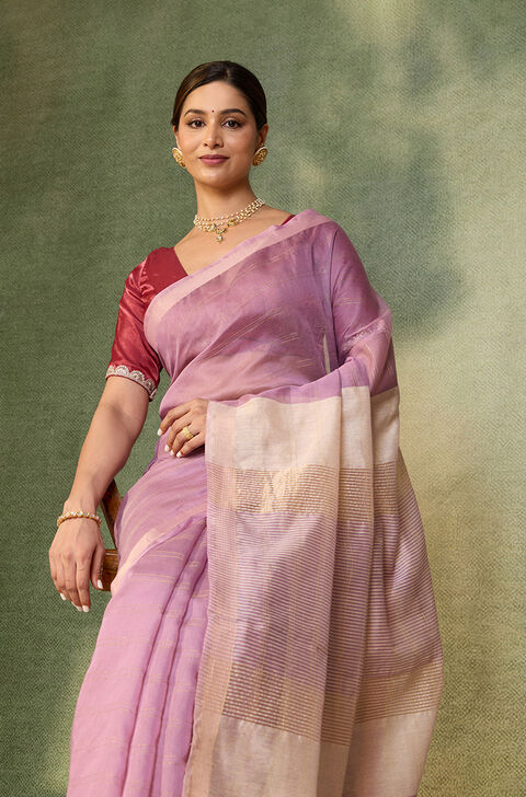 Purple Bhagalpur Woven Silk Viscose Saree