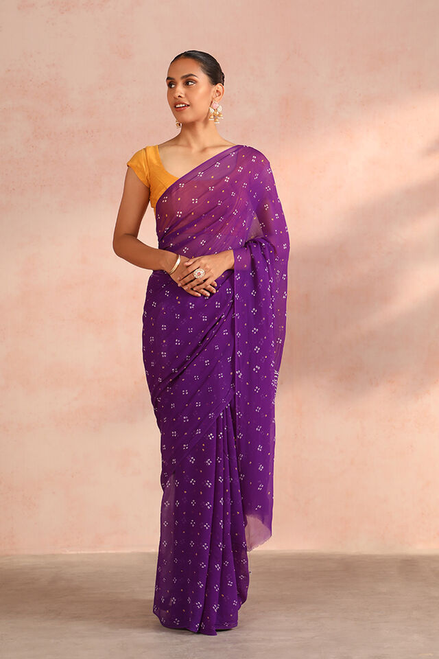 Purple Gujarat Pure Silk Georgette Bandhani Saree