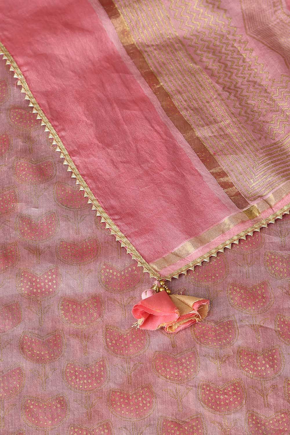 Pink Pure Silk Cotton Hand Printed Saree image number null
