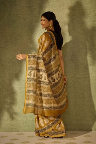Dark Yellow Bagru Bagru Block Printed Pure Silk Cotton Saree thumbnail image number null