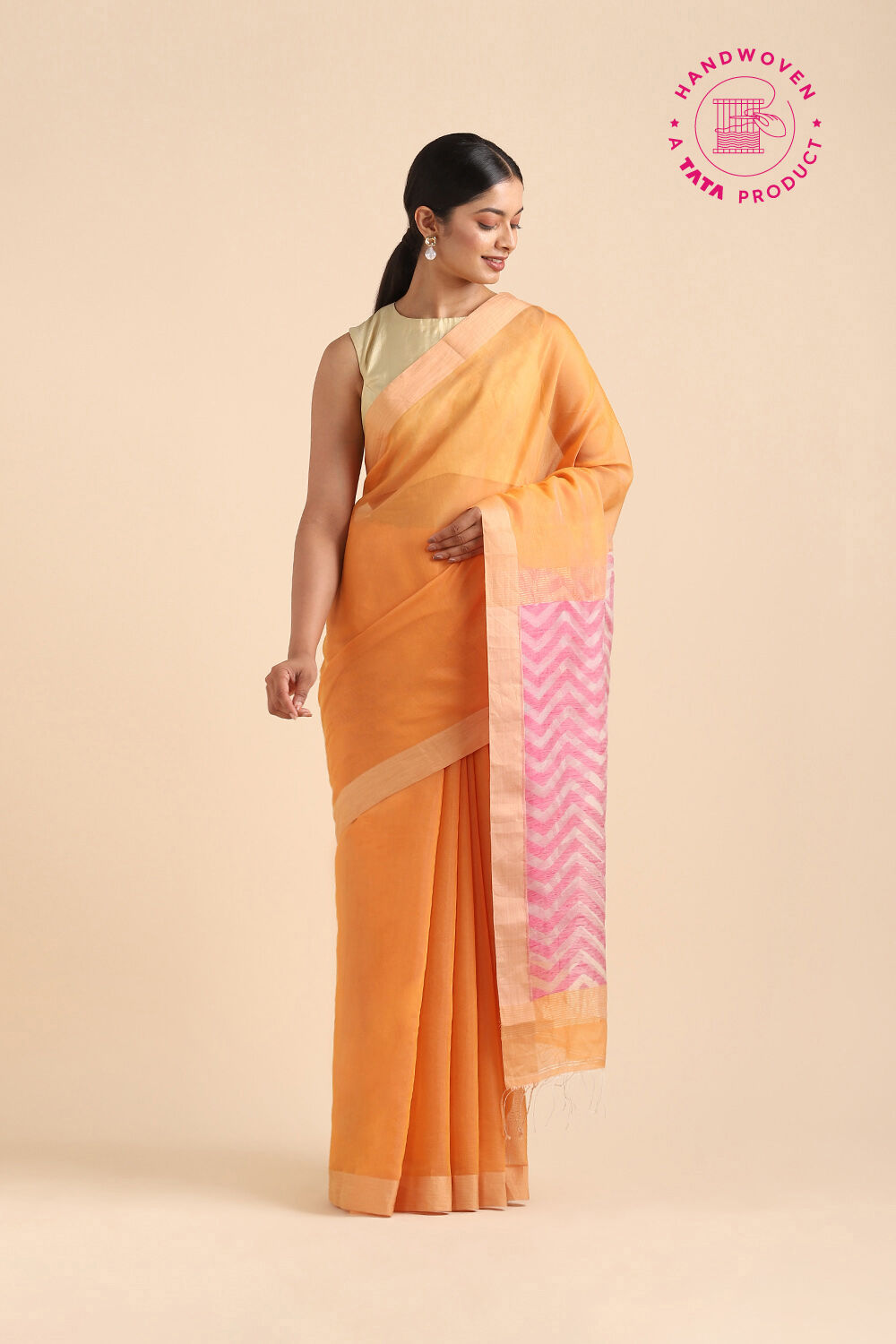 Dark Yellow Pure Silk Cotton Bengal Saree image number null