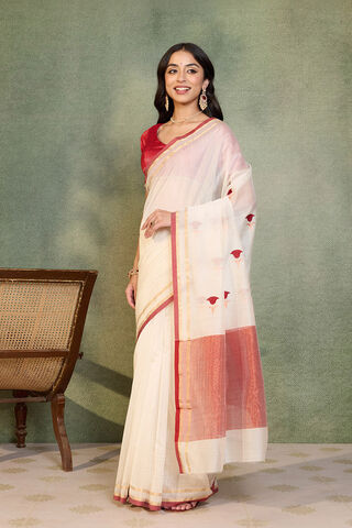 Off White Eknaliya Pure Silk Cotton Chanderi Saree thumbnail image number null