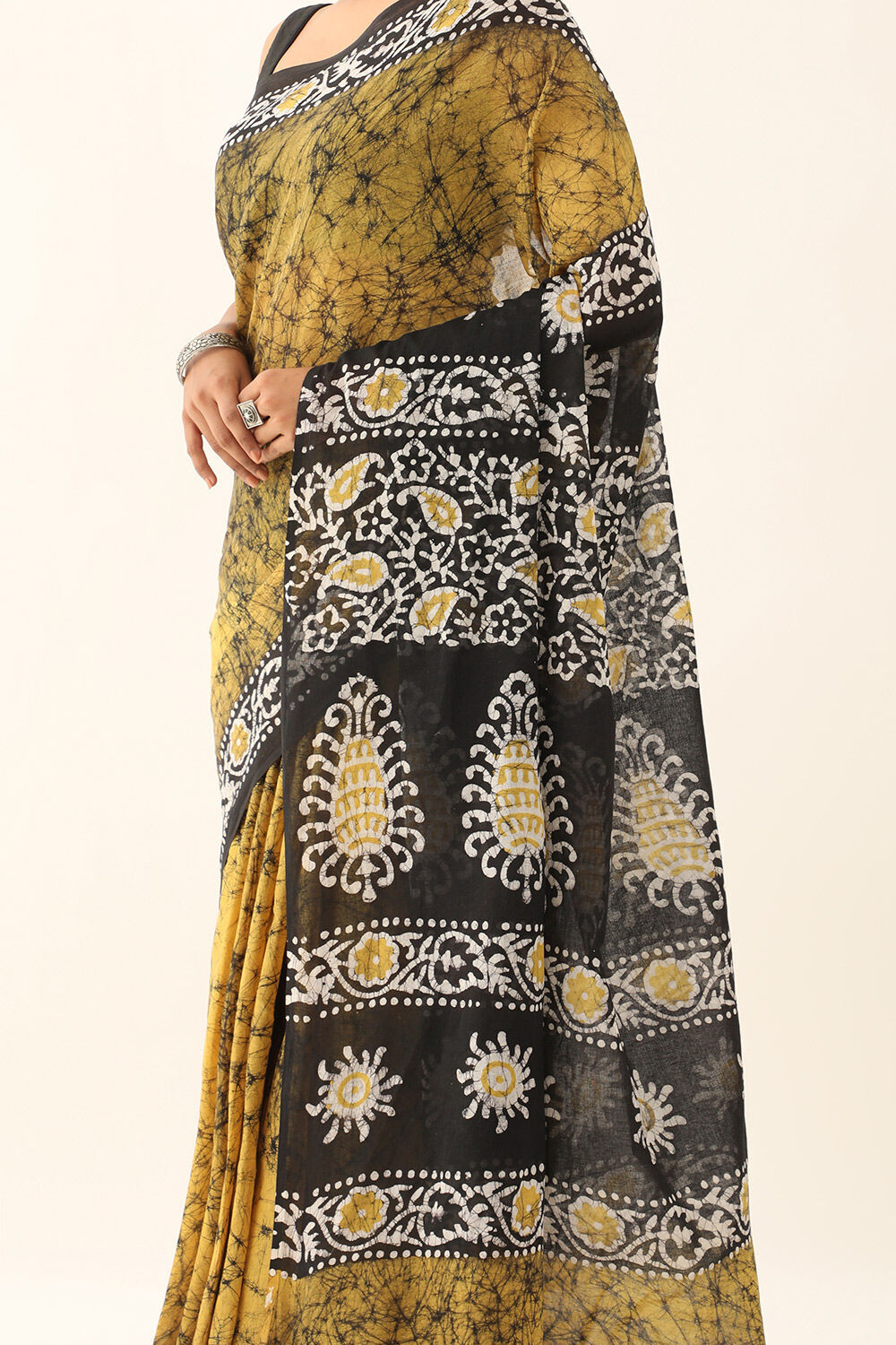 Yellow Pure Cotton Batik Saree image number null