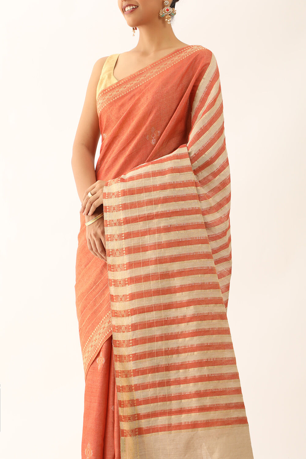 Light Orange Chattisgarh Pure Silk Tissue Woven Saree image number null