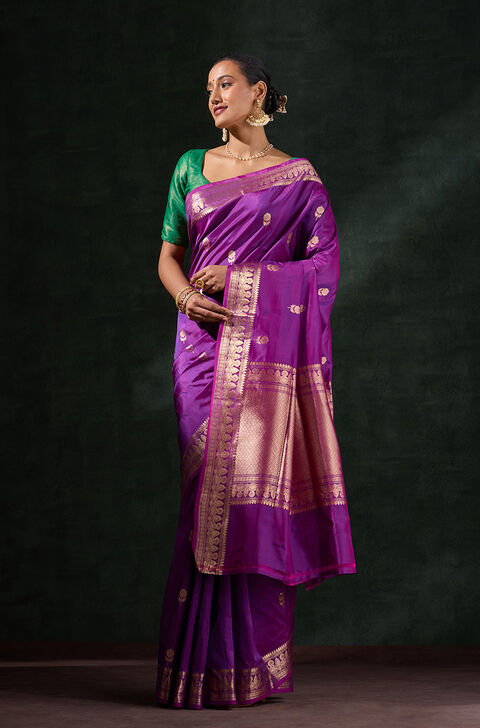 Dark Violet Silk Viscose Kadwa Saree