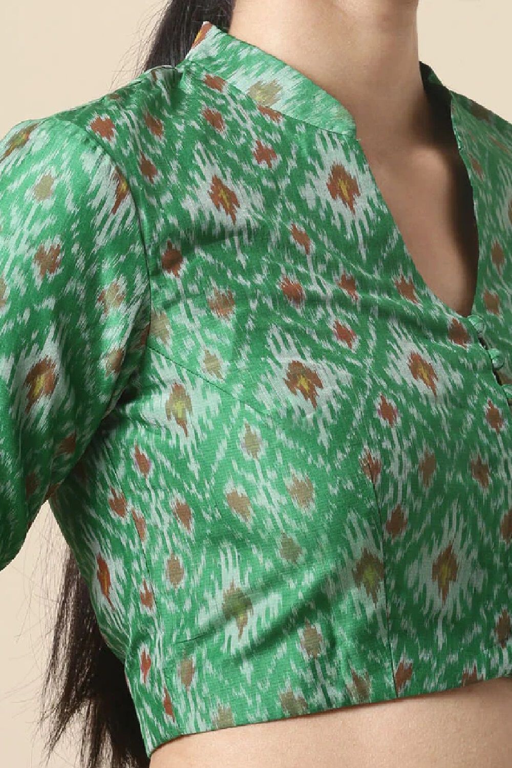Green Silk Cotton Ikat Blouse image number null