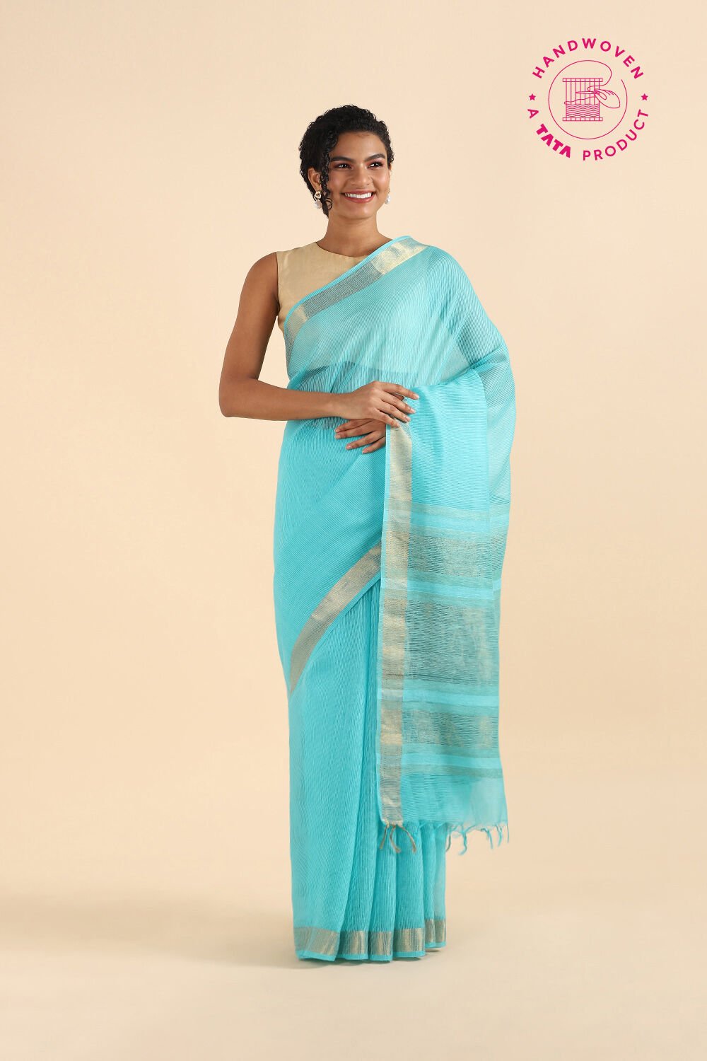 Blue Pure Silk Woven Saree image number null